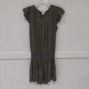 Brand New Splendid Women's Olive Flutter Sleeve Smocked Waist Mini Dress